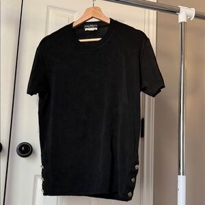 Salvatore Ferragamo Black Short Sleeve Tee with Button Accents